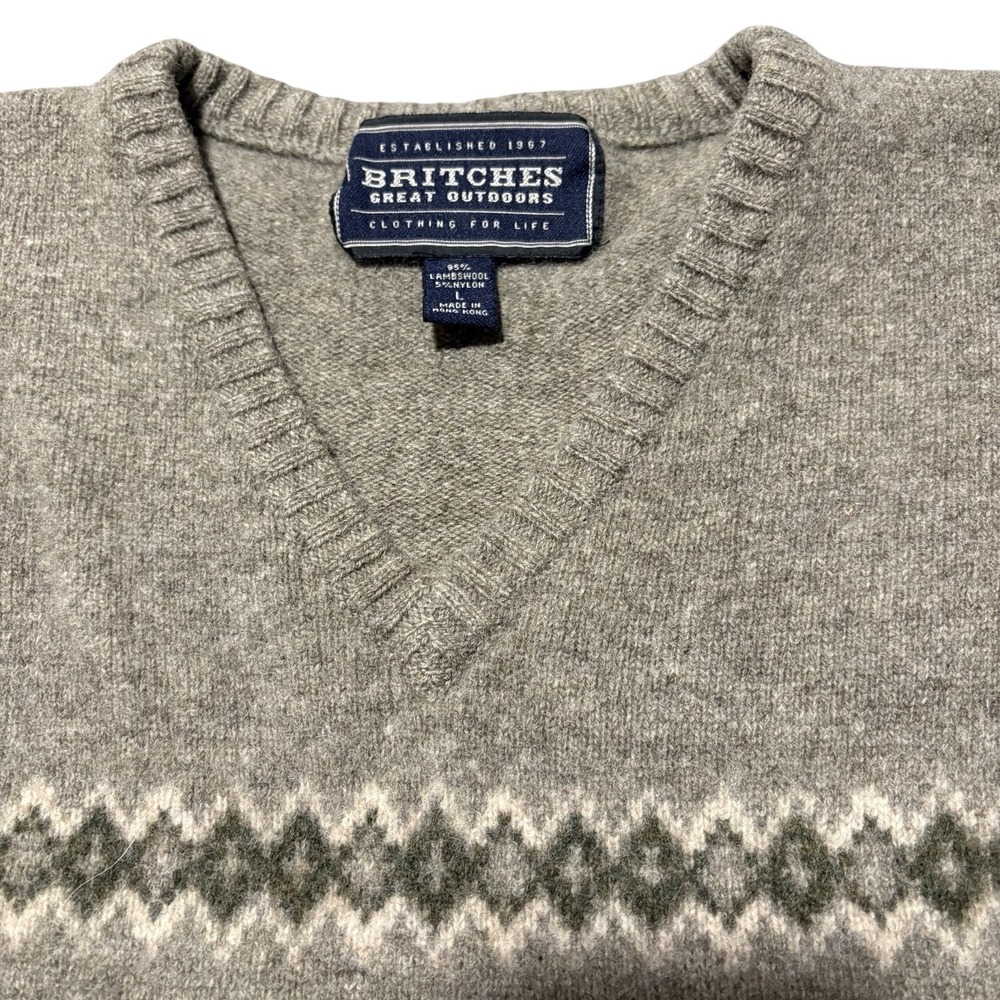 Vintage Britches V-Neck Sweater Mens S Tan Fair Isle Lambswool Blend Hong Kong